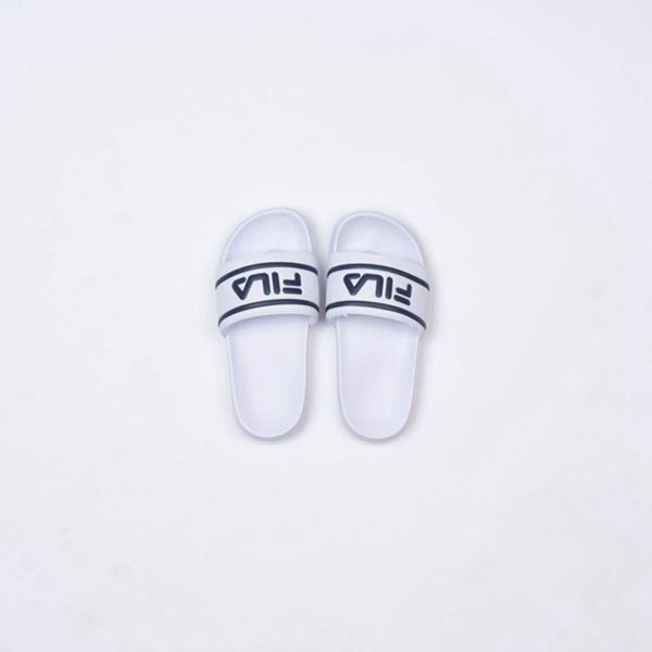 Slides Fila Menina Branco/Azul Marinho - Fila Deckle Stripe Loja Online Portugal,RTNV-54316